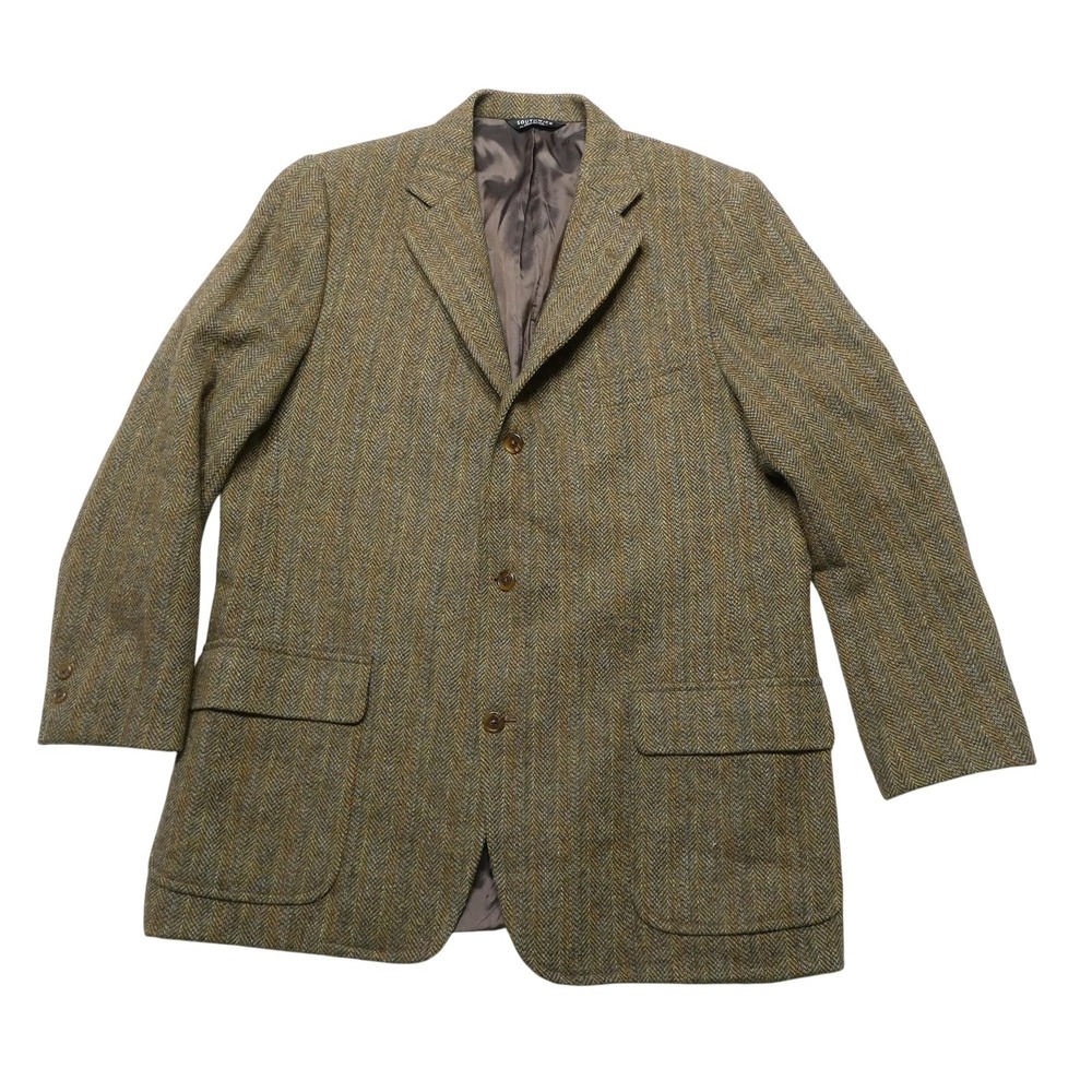 Southwick Blazer Mens 44 Long Brown Twill by Dayton Herringbone Wool Tweed